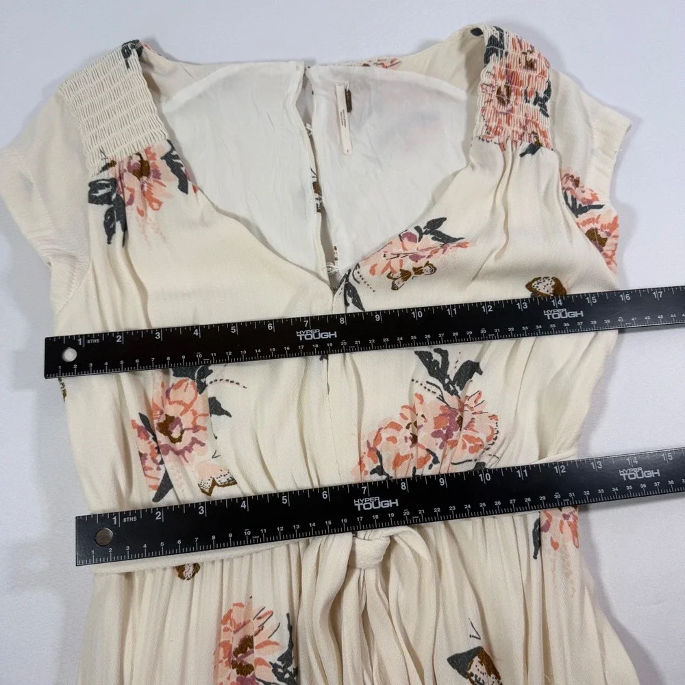 Free People Floral Tiered Maxi Dress Cream Pink Womens 2‎ Cottagecore Feminine